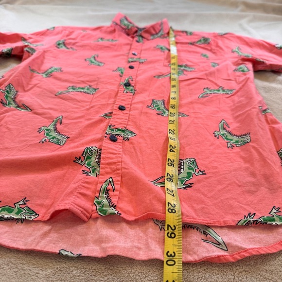 Five Points Industries Iguana Lizard Print Salmon Pink Summer Button Down Sz L - Picture 7 of 9